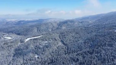 Bulgaristan 'ın Sofya Bölgesi Beli Iskar köyü yakınlarındaki Rila Dağı' nın kış manzarası