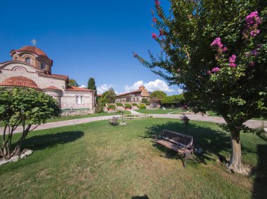 Orta Makedonya ve Yunanistan 'ın Katerini kenti yakınlarındaki Suriyeli Hosios Efrem Manastırı Panoraması