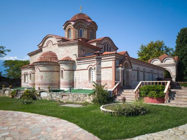 Orta Makedonya ve Yunanistan 'ın Katerini kenti yakınlarındaki Suriyeli Hosios Efrem Manastırı Panoraması