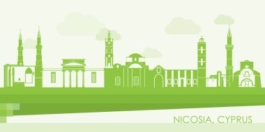 Kıbrıs 'ın Lefkoşe kentinin Yeşil Skyline manzarası - vektör illüstrasyonu