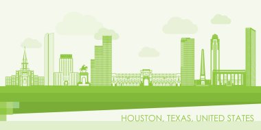Houston, Teksas, ABD 'nin Yeşil Skyline panoraması - vektör illüstrasyonu