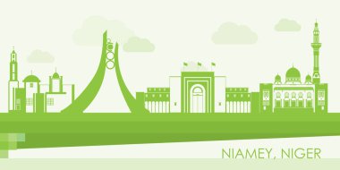 Niamey, Nijer şehrinin Yeşil Skyline panoraması - vektör illüstrasyonu
