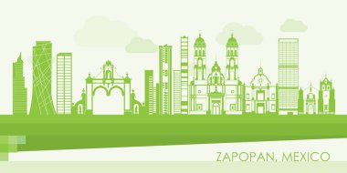 Meksika, Zapopan şehrinin Yeşil Skyline panoraması - vektör illüstrasyonu