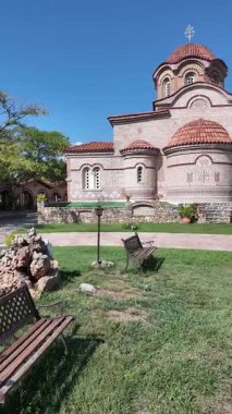 Orta Makedonya ve Yunanistan 'ın Katerini kenti yakınlarındaki Suriyeli Hosios Efrem Manastırı Panoraması