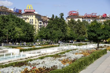 SOFYA, BULGARIA - 19 Eylül 2025: Bulgaristan 'ın Sofya Şehir Merkezi Panoramik Görünümü