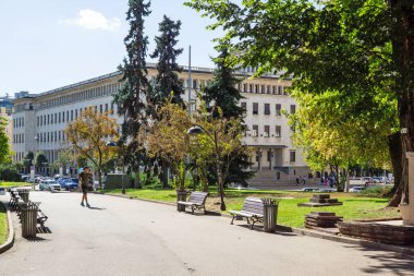 SOFYA, BULGARIA - 19 Eylül 2025: Bulgaristan 'ın Sofya Şehir Merkezi Panoramik Görünümü