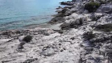 Orange Beach, Chalkidiki, Orta Makedonya ve Yunanistan yakınlarındaki Sithonia kıyı şeridinin inanılmaz manzarası