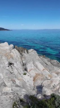 Orange Beach, Chalkidiki, Orta Makedonya ve Yunanistan yakınlarındaki Sithonia kıyı şeridinin inanılmaz manzarası