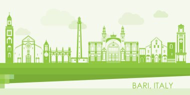 İtalya 'nın Bari kentinin Yeşil Skyline manzarası - vektör illüstrasyonu