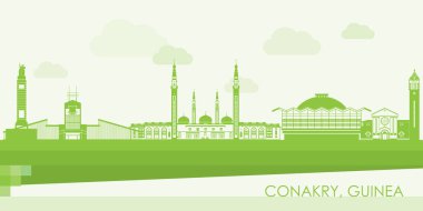 Conakry, Gine 'nin Yeşil Skyline panoraması - vektör illüstrasyonu