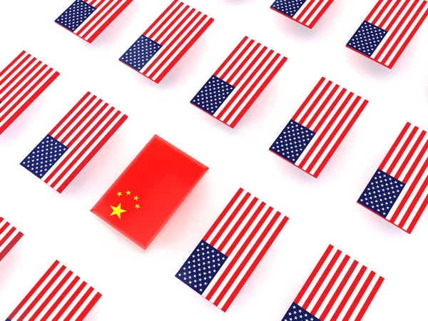 USA flags and flag of China