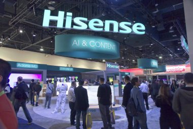 Las Vegas, NV, USA, Jan. 8, 2019: Visitors flock to the Hisense exhibit at the 2019 CES  show in Las vegas to see the latest innovations.                          clipart