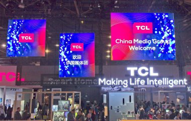 Las Vegas, NV, USA, Jan. 8 2019: The TCL exhibit a thet 2019 CES show promotes the company's growing line of advanced consumer products, featuring ultra high-definition television.                              clipart