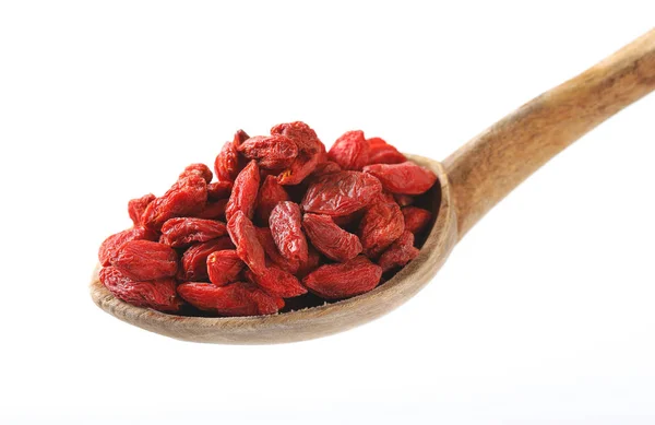 Spoon Healthy Goji Berries White Background — Stock Photo, Image