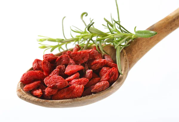 Spoon Healthy Goji Berries White Background — Stock Photo, Image