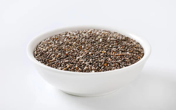 Bowl Healthy Chia Seeds White Background — Stock Photo, Image