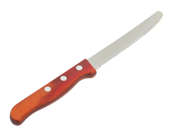 Kuchni Nóż Zębatym Ostrzem Drewnianą Rączką — Zdjęcie stockowe
