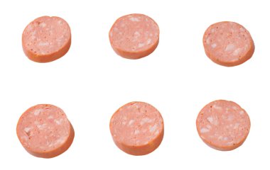 slices of pork sausage on white background clipart