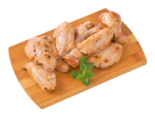 Pile Marinated Chicken Wings Wooden Cutting Board — Stock Photo, Image