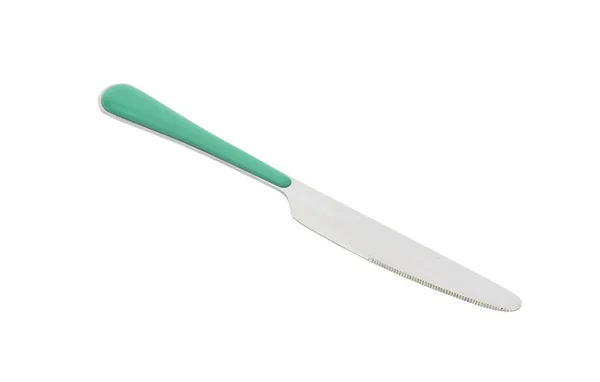 Table Knife Green Handle White Background — Stock Photo, Image