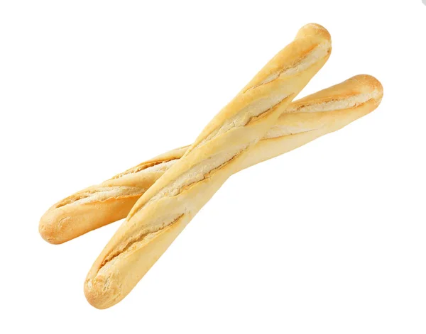 白色背景上的两个长法国面包 — 图库照片