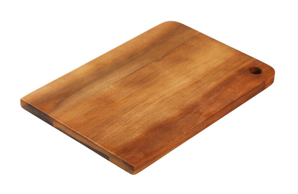 wooden cutting board with hole on white background