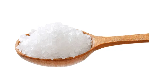 Spoon Coarse Grained Sea Salt White Background — Stock Photo, Image