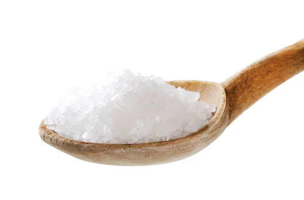 Spoon Coarse Grained Sea Salt White Background — Stock Photo, Image
