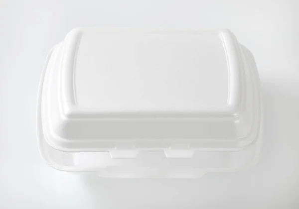 Caja Comida Rápida Poliestireno Blanco Sobre Fondo Blanco — Foto de Stock