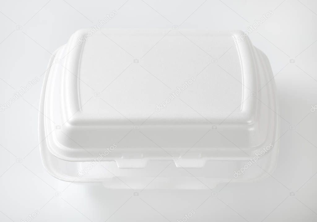 white polystyrene fast food box on white background