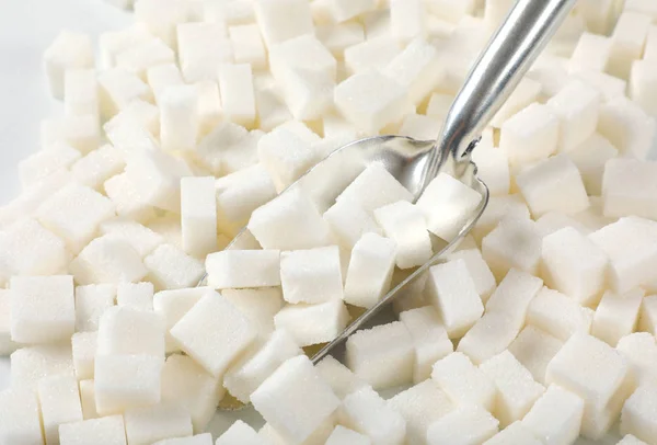 Scoop Pile White Sugar Cubes — Stock Photo, Image