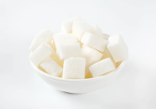 Bowl White Sugar Cubes White Background — Stock Photo, Image