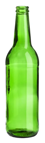 Bottiglia Verde Vuota Piedi Sfondo Bianco — Foto Stock