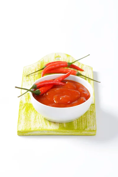 Sos Pomidorowy Ostrą Papryką Czosnkiem Cebulą — Zdjęcie stockowe