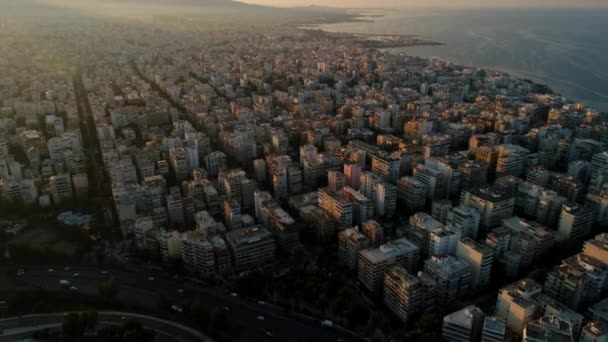 Aten Staden Människor Soluppgång Antenner Drone — Stockvideo