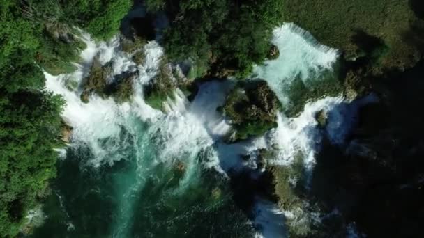 Krka Nationalpark Wasserfall Wasser Fluss Natur Grün Antennen Drohne — Stockvideo