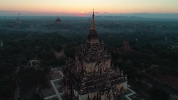 Myanmar Templo Nascer Sol Cidade Aeriais Drone — Vídeo de Stock