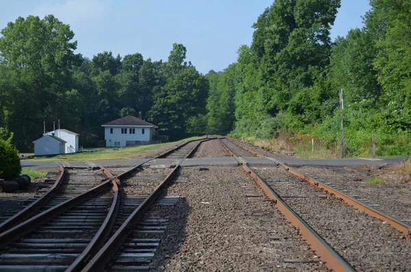 Railroad Tracks Road Crossing — Stock Photo, Image