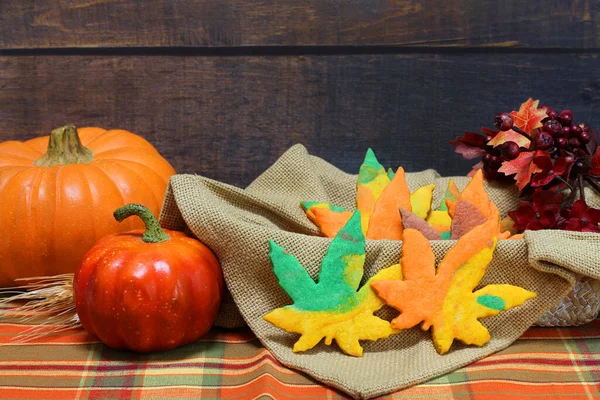 Biscuits Sucre Couleur Automne Forme Feuille Prêts Pour Dessert Thanksgiving — Photo