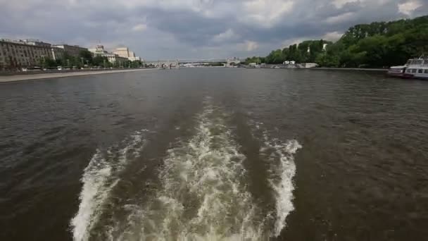 Moskow Moskva Floden Embankment Ryssland Dag Fotografering Från Fritidsbåt Som — Stockvideo