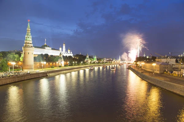 Ohňostroj Nad Kreml Moskva Rusko Nejoblíbenější Pohled Moskvu — Stock fotografie