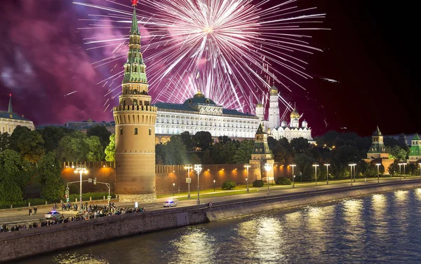 Ohňostroj Nad Kreml Moskva Rusko Nejoblíbenější Pohled Moskvu — Stock fotografie