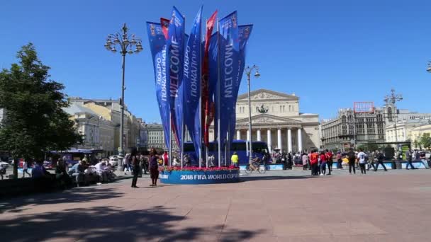 Mosca Russia Giugno 2018 Bandiere Benvenuto Strade Mosca Onore Della — Video Stock