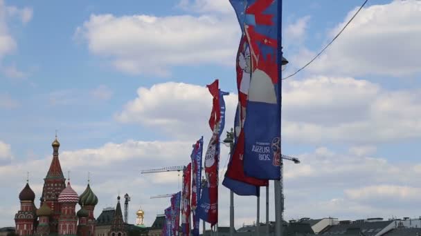 Mosca Russia Giugno 2018 Bandiere Benvenuto Strade Mosca Onore Della — Video Stock