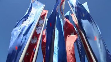 Moskova, Rusya June15, 2018: bayraklar 2018 Rusya'nın Dünya Kupası onuruna Moskova sokaklarında hoş geldiniz