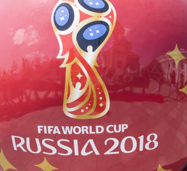 Moskova ' June17, 2018: FIFA Dünya Kupası 2018 Rusya'da sembolleri büyük sembolik futbol topu. Moskova 
