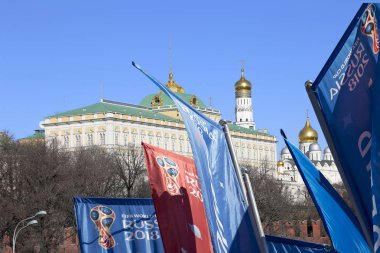 Moskova, Rusya June15, 2018: bayraklar 2018 Rusya'nın Dünya Kupası onuruna hoş geldiniz