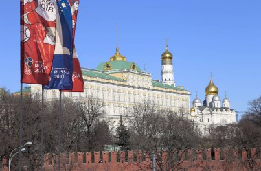 Moskova, Rusya June15, 2018: bayraklar 2018 Rusya'nın Dünya Kupası onuruna hoş geldiniz