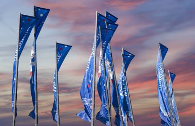 Moskova, Rusya June15, 2018: bayraklar 2018 Rusya'nın Dünya Kupası onuruna hoş geldiniz