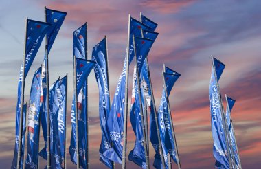 Moskova, Rusya June15, 2018: bayraklar 2018 Rusya'nın Dünya Kupası onuruna hoş geldiniz